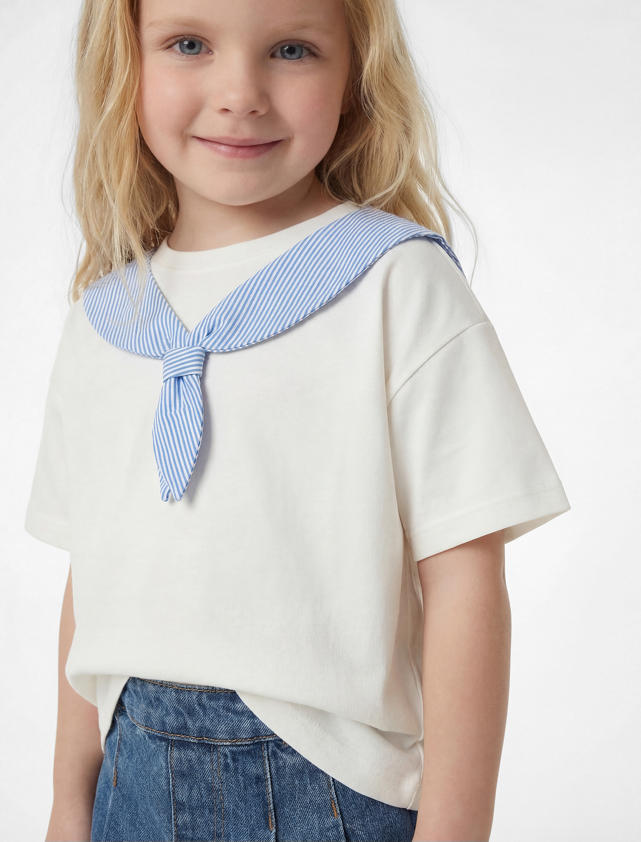  Kız Bebek Pamuklu Kısa Kollu Bisiklet Yaka Kontrast Yakalı Tişört