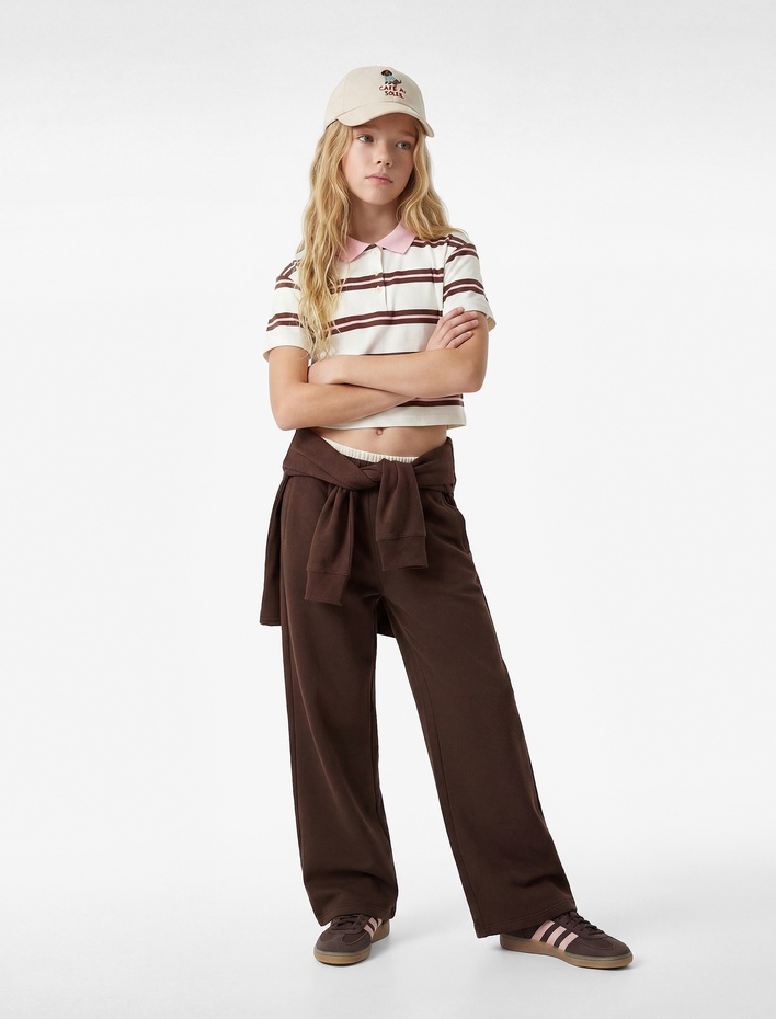 Kız Çocuk Viskon Karışımlı Rahat Kesim Geniş Paça Pantolon