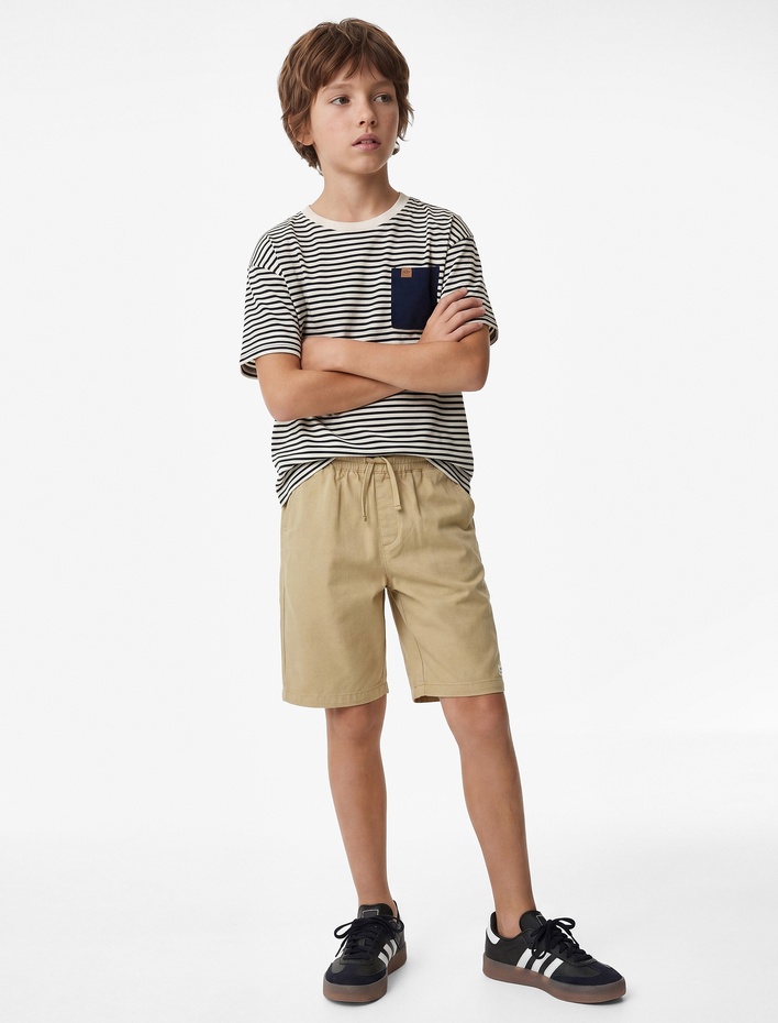 Erkek Çocuk Beli Bağcıklı Cepli Pamuklu Şort