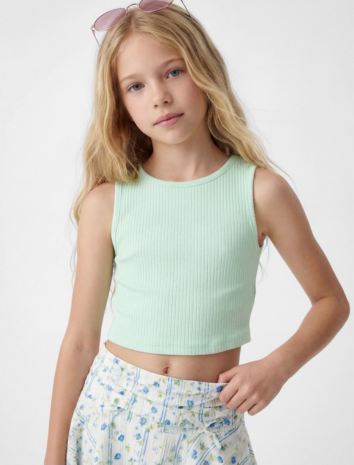 Kız Çocuk Bisiklet Yaka Ribanalı Pamuklu Basic Atlet