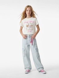 Baskılı Kısa Kollu Bisiklet Yaka Pamuklu Tişört