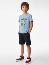 Baskılı Bisiklet Yaka Kısa Kollu Pamuklu Tişört