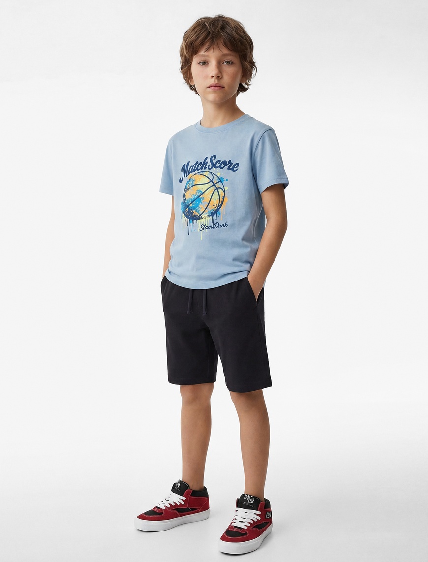Koton Baskılı Bisiklet Yaka Kısa Kollu Pamuklu T-Shirt