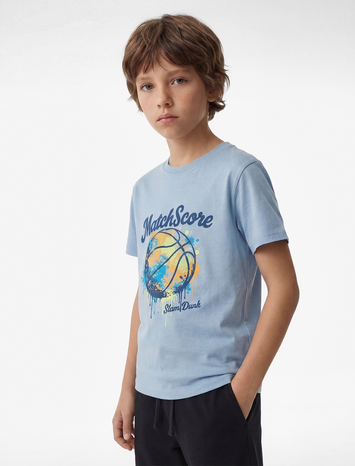 Erkek Çocuk Baskılı Bisiklet Yaka Kısa Kollu Pamuklu Tişört