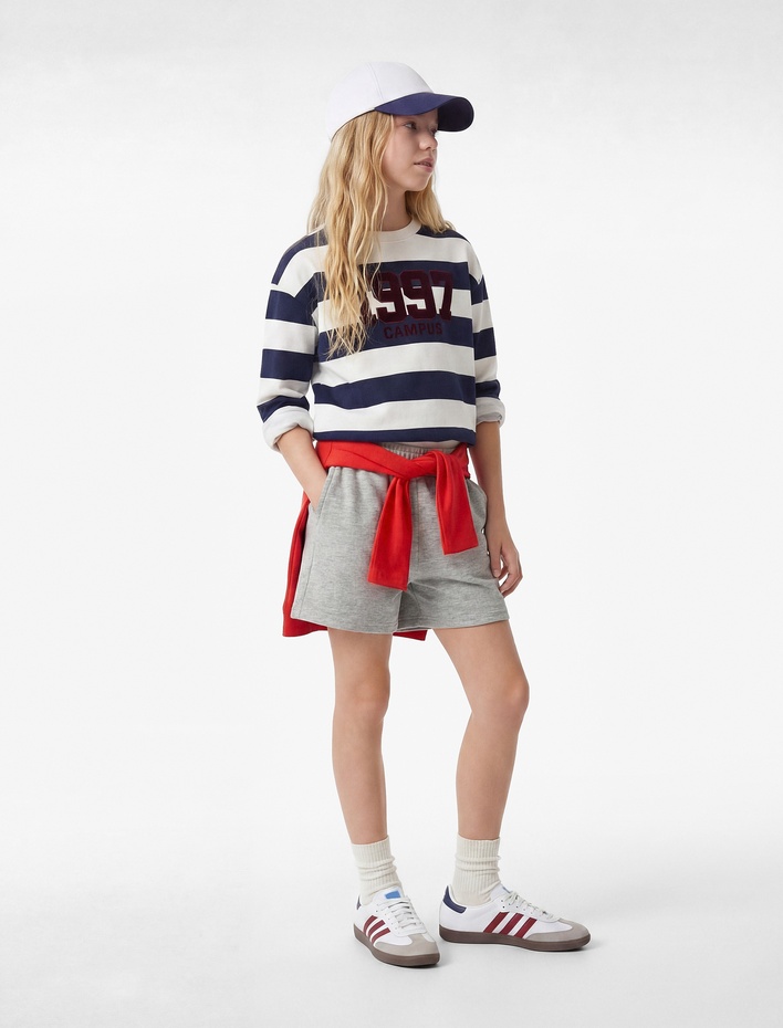 Kız Çocuk Beli Bağcıklı Cepli Viskon Karışımlı Basic Şort