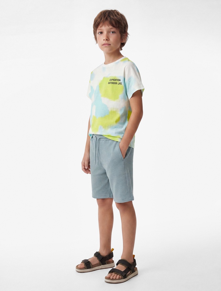 Erkek Çocuk Pamuklu Dokulu Beli Bağcıklı Şort