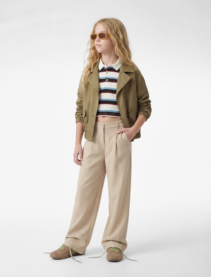 Kız Çocuk Beli Ayarlanabilir Lastikli pileli Geniş Paça Pantolon