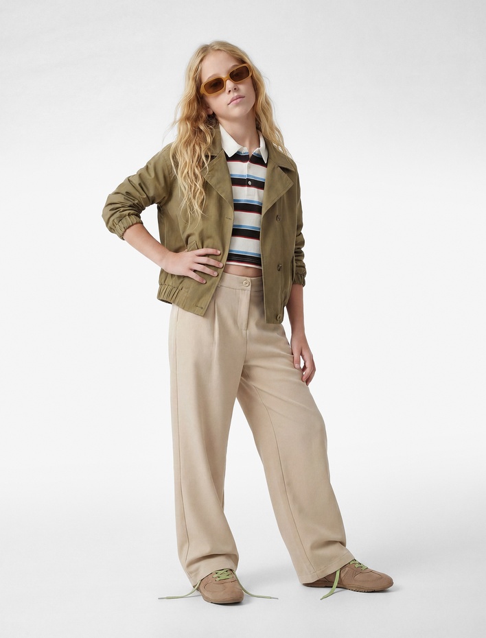 Kız Çocuk Beli Ayarlanabilir Lastikli pileli Geniş Paça Pantolon