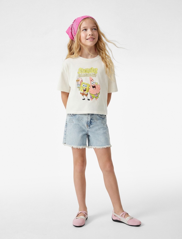 Kız Çocuk Lisanslı SpongeBob Baskılı Kısa Kollu Pamuklu Tişört