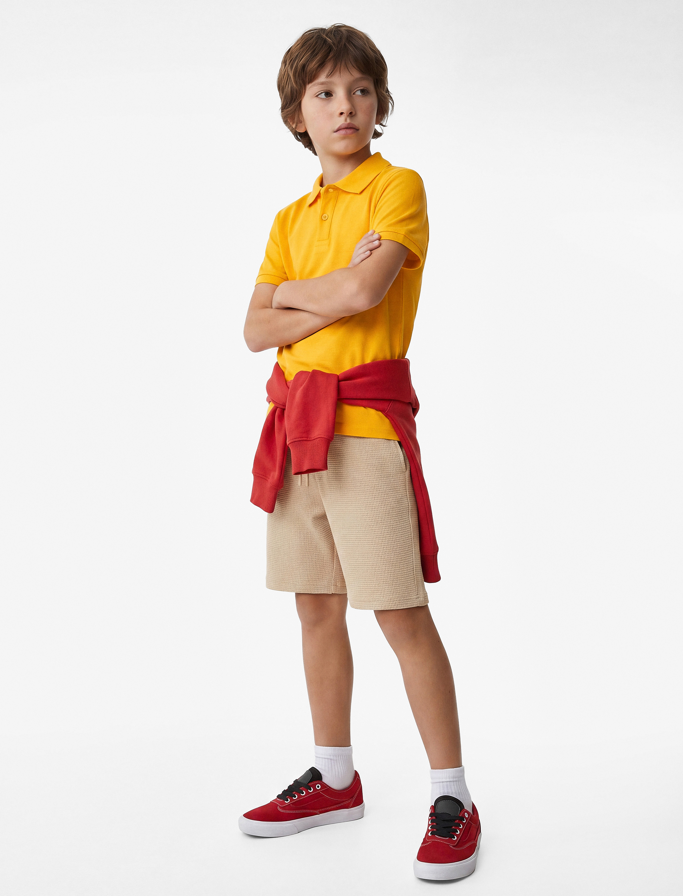  Erkek Çocuk Pamuklu Beli Bağlamalı Dokulu Basic Şort