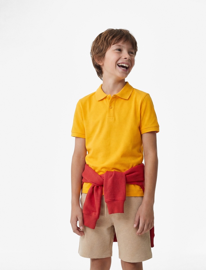 Erkek Çocuk Pamuklu Beli Bağlamalı Dokulu Basic Şort