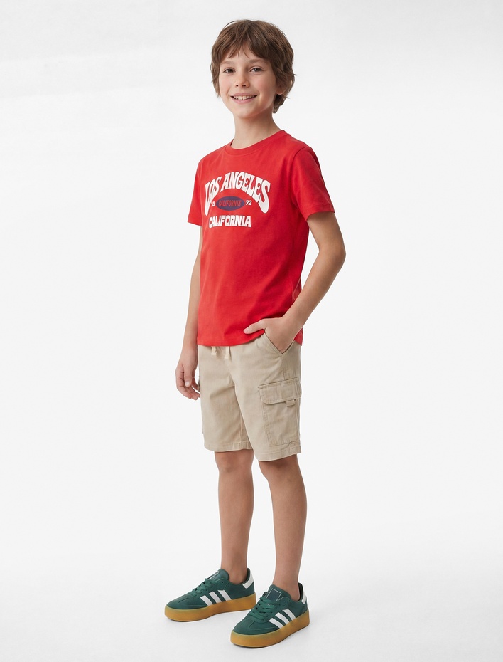 Erkek Çocuk Baskılı Bisiklet Yaka Kısa Kollu Pamuklu Tişört