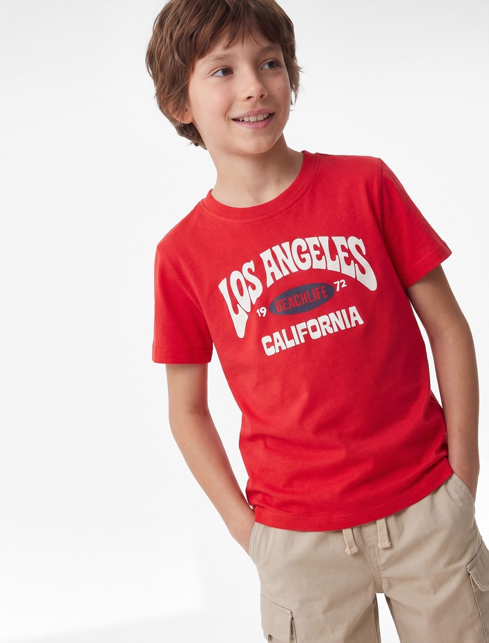 Erkek Çocuk Baskılı Bisiklet Yaka Kısa Kollu Pamuklu Tişört