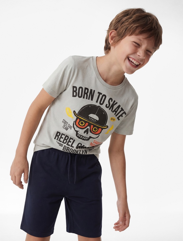 Erkek Çocuk Beli Lastikli Pamuk Karışımlı Dokulu Basic Şort