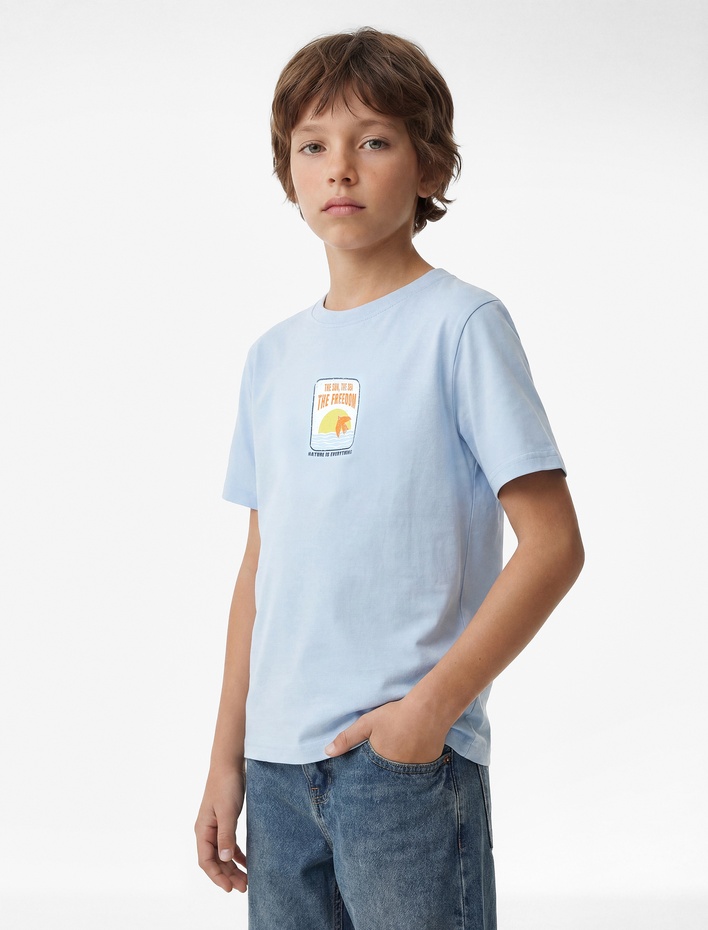 Erkek Çocuk Baskılı Kısa Kollu Bisiklet Yaka Pamuklu Tişört