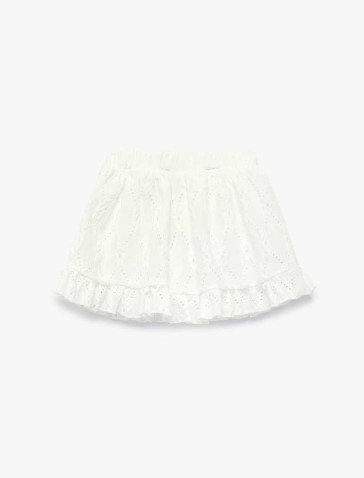 Kız Bebek Beli Lastikli Fırfır Detaylı A Kesim Brodeli Etek