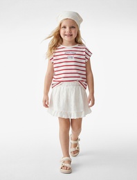 Beli Lastikli Fırfır Detaylı A Kesim Brodeli Etek