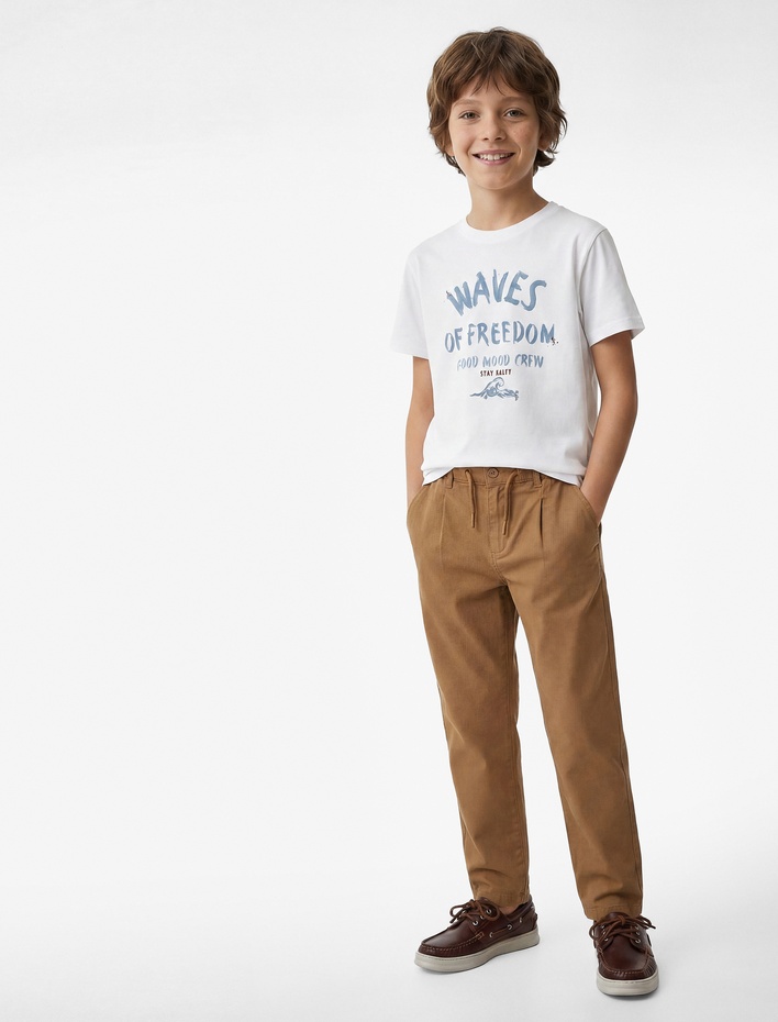 Erkek Çocuk Pamuklu Kısa Kollu Bisiklet Yaka Baskılı Tişört