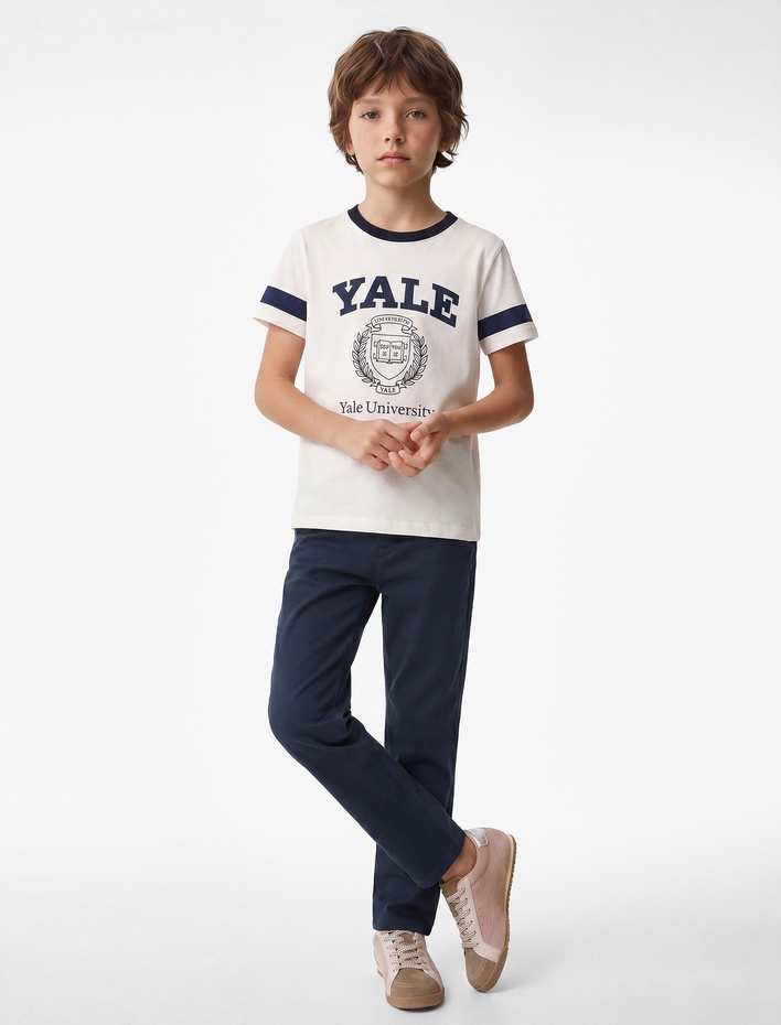 Erkek Çocuk Pamuklu Kısa Kollu Bisiklet Yaka Lisanslı Yale Baskılı Oversize Tişört