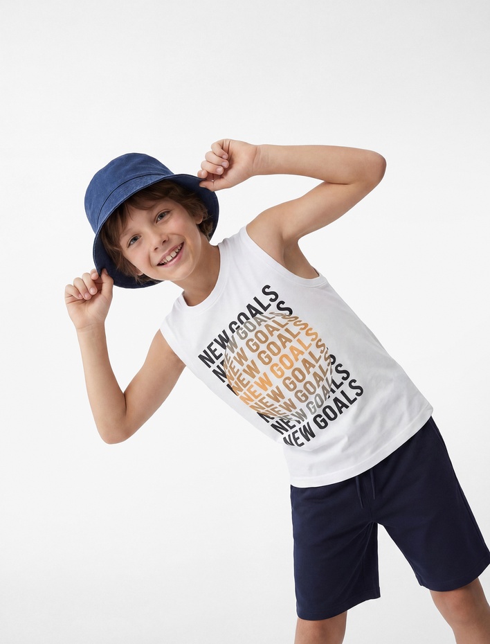 Erkek Çocuk Pamuklu Kolsuz Bisiklet Yaka Baskılı Atlet