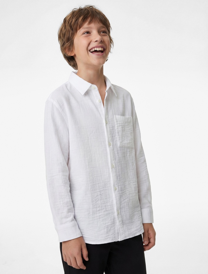 Erkek Çocuk Uzun Kollu Klasik Yaka Cepli Yaka Basic Gömlek