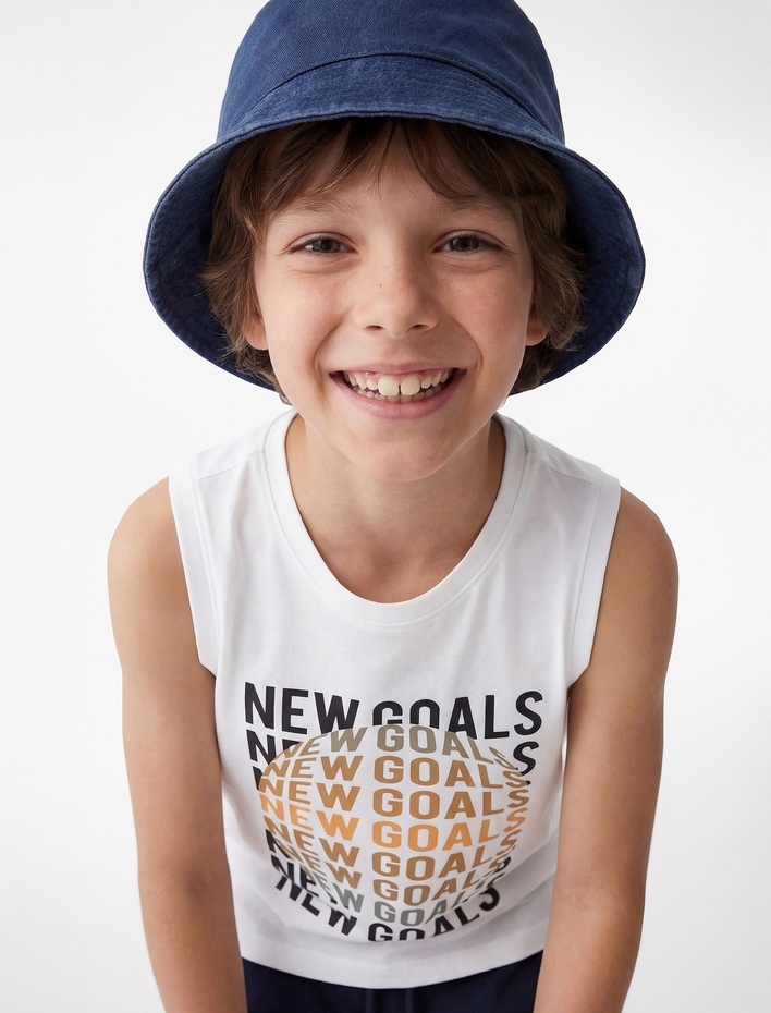 Erkek Çocuk Pamuklu Kolsuz Bisiklet Yaka Baskılı Atlet