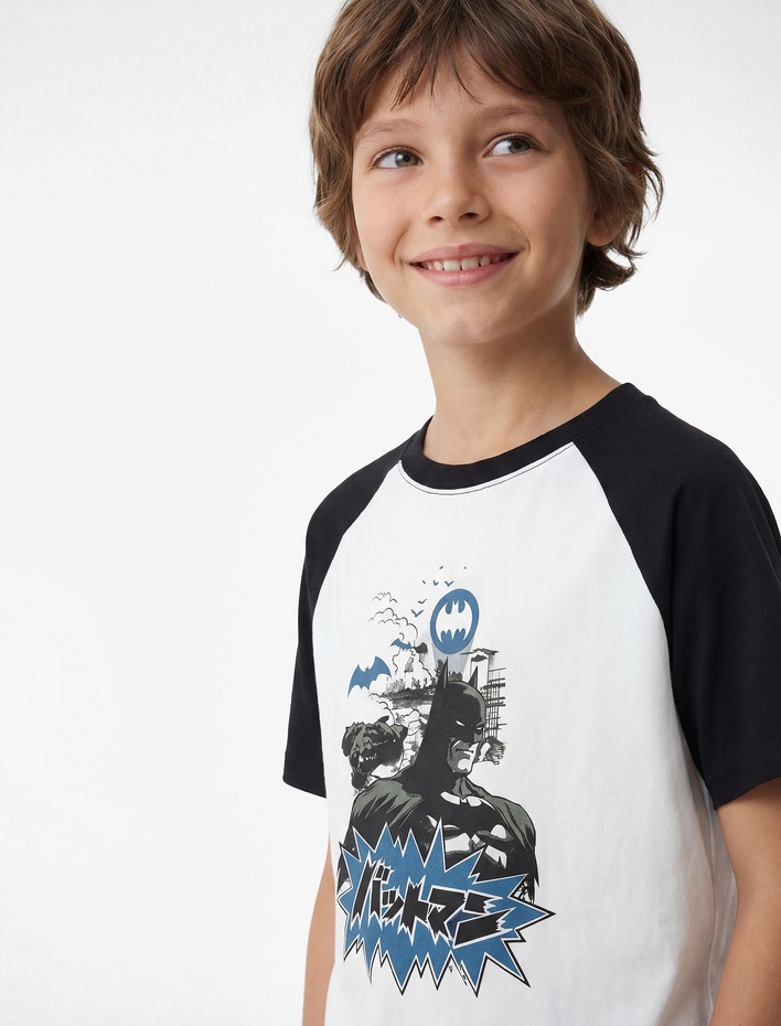 Erkek Çocuk Lisanslı Batman Baskılı Kısa Kollu Bisiklet Yaka Pamuklu Tişört