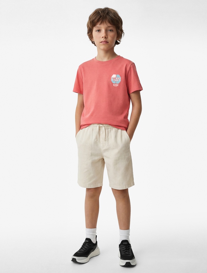 Erkek Çocuk Pamuklu Bisiklet Yaka Kısa Kollu Baskılı Tişört