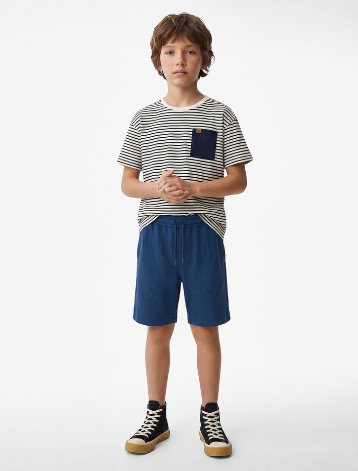 Erkek Çocuk Pamuklu Beli Bağlamalı Dokulu Basic Şort