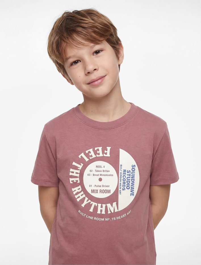 Erkek Çocuk Pamuklu Bisiklet Yaka Kısa Kollu Baskılı Tişört