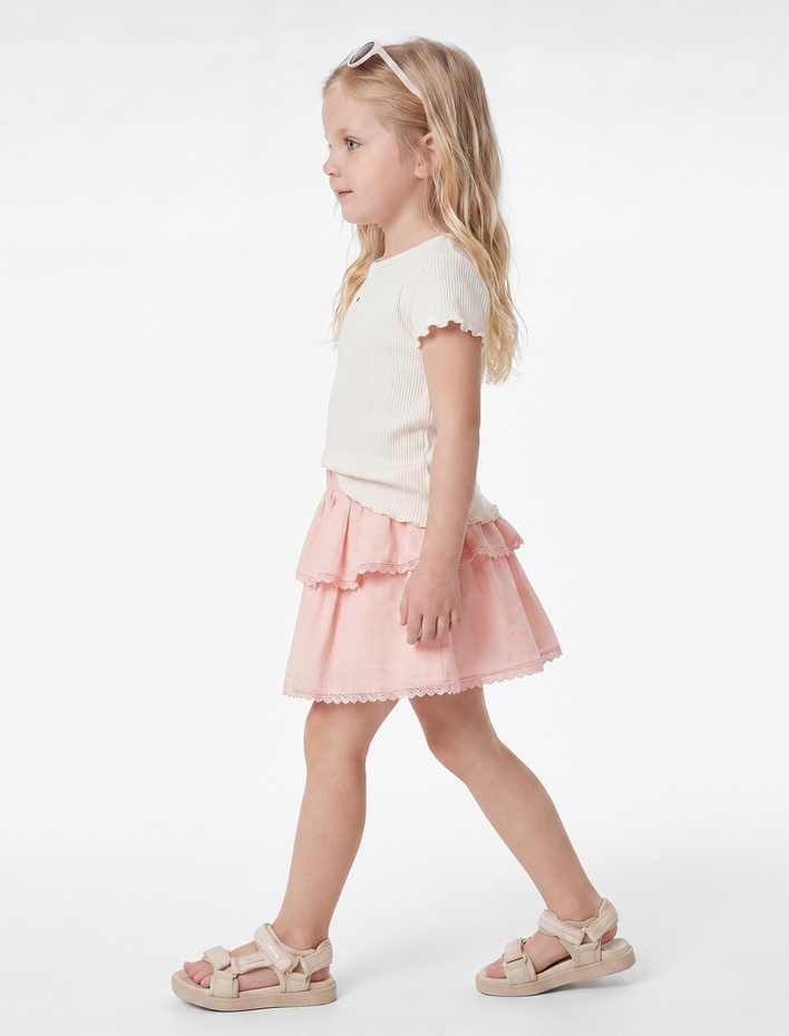 Kız Bebek Beli Lastikli Pamuklu Kat Detaylı Müslin Etek