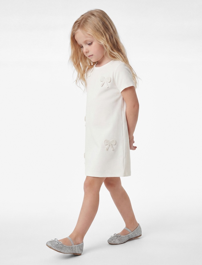 Kız Bebek Kısa Kollu Bisiklet Yaka Viskon Karışımlı Fiyonklu Elbise