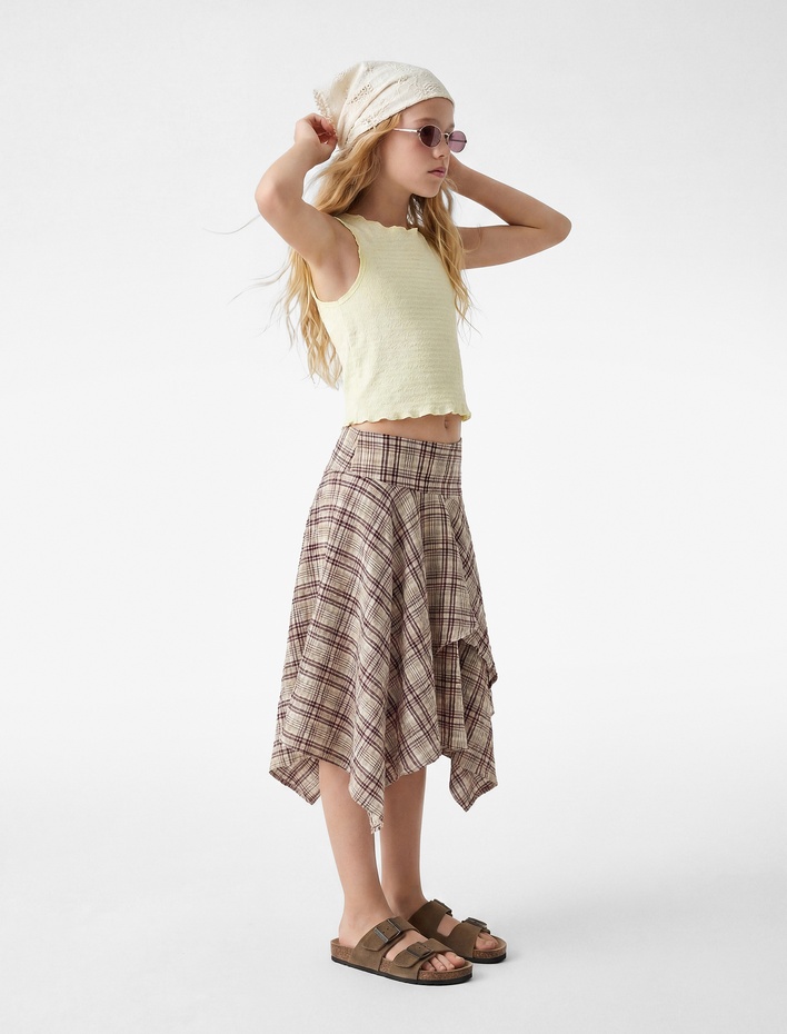 Kız Çocuk Kolsuz Bisiklet Yaka Bürümcük Kumaş Atlet