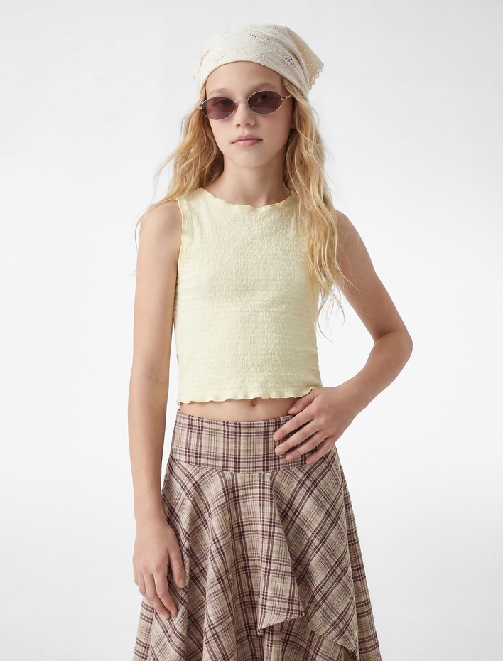 Kız Çocuk Kolsuz Bisiklet Yaka Bürümcük Kumaş Atlet