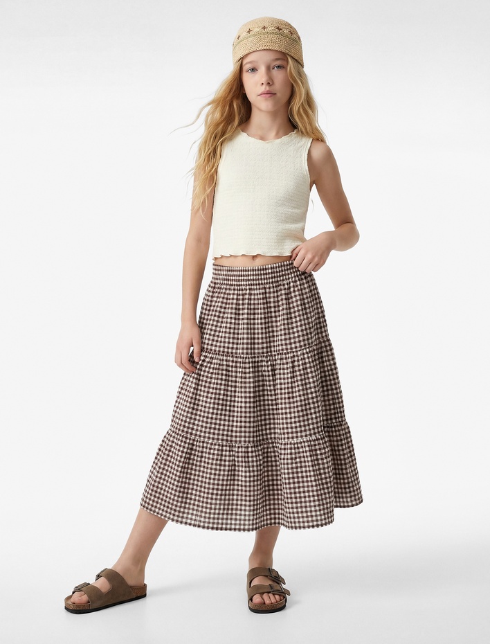 Kız Çocuk Kolsuz Bisiklet Yaka Bürümcük Kumaş Atlet