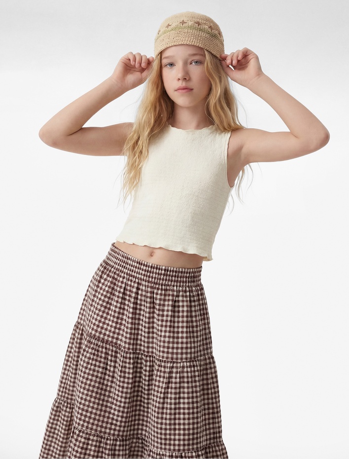 Kız Çocuk Kolsuz Bisiklet Yaka Bürümcük Kumaş Atlet