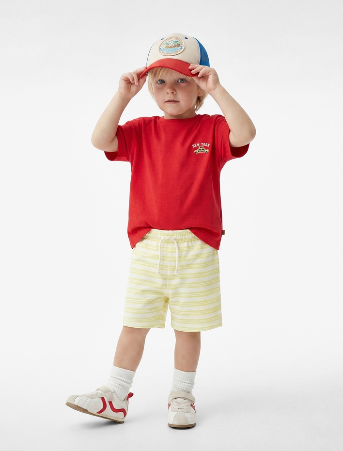 Erkek Bebek Pamuklu Kısa Kollu Bisiklet Yaka Nakışlı Tişört