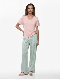V Yaka Kısa Kollu Çiçek Desenli Pijama Seti