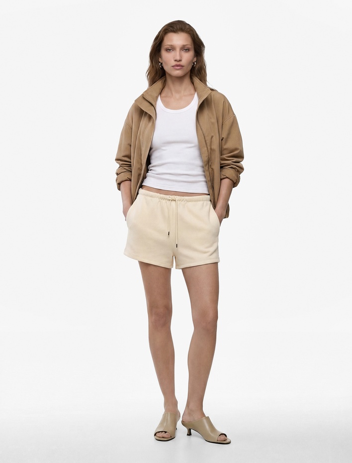  Viskon Karışımlı Beli Bağcıklı Cepli Mini Şort