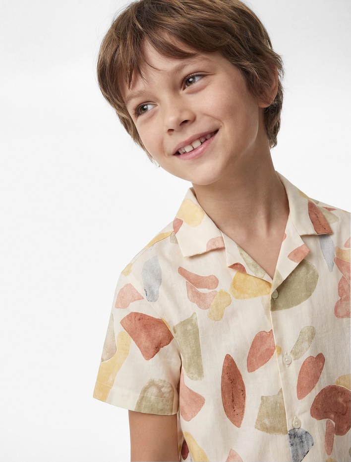 Erkek Çocuk Pamuklu Desenli Kısa Kollu Gömlek