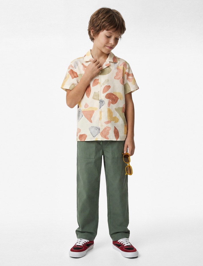 Erkek Çocuk Pamuklu Desenli Kısa Kollu Gömlek