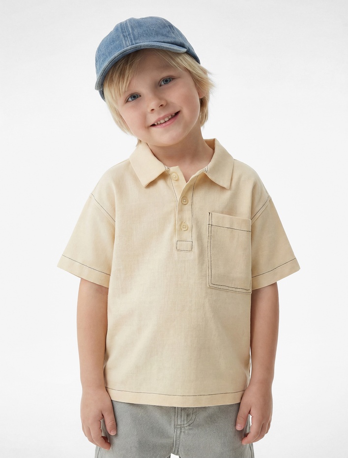 Erkek Bebek Oversize Viskon ve Keten Karışımlı Kısa Kollu Gömlek