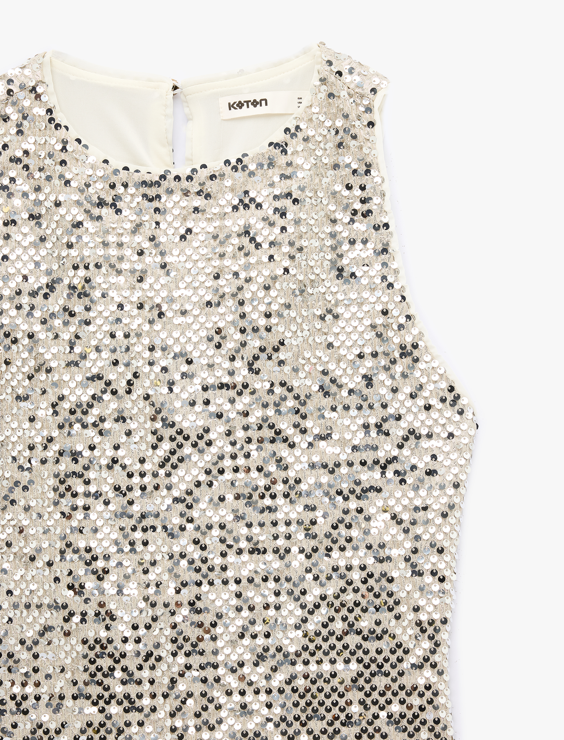   Yuvarlak Yaka Kolsuz Pullu Payetli Bluz