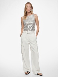 Yuvarlak Yaka Kolsuz Pullu Payetli Bluz