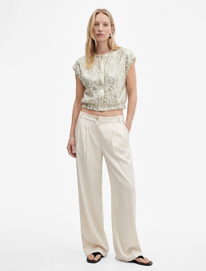  Yuvarlak Yaka Kolsuz Fermuarlı Pul Payetli Bomber Yelek