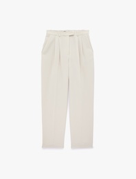 Yüksek Bel Pileli Cepli Modal Karışımlı Havuç Pantolon