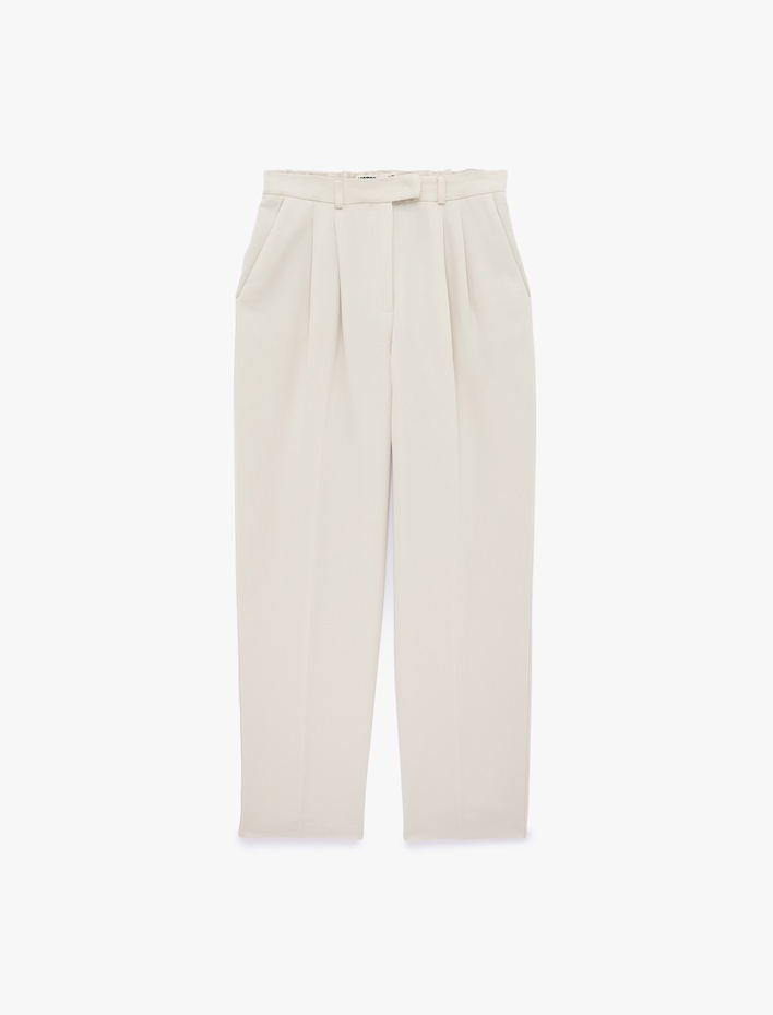  Yüksek Bel Pileli Cepli Modal Karışımlı Havuç Pantolon