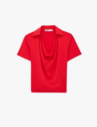 Slim Fit Polo Degaje Yaka Kısa Kollu Bluz