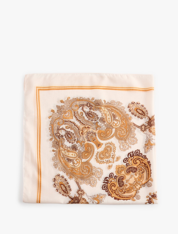 Kadın Şal Desenli Kare Saten Fular