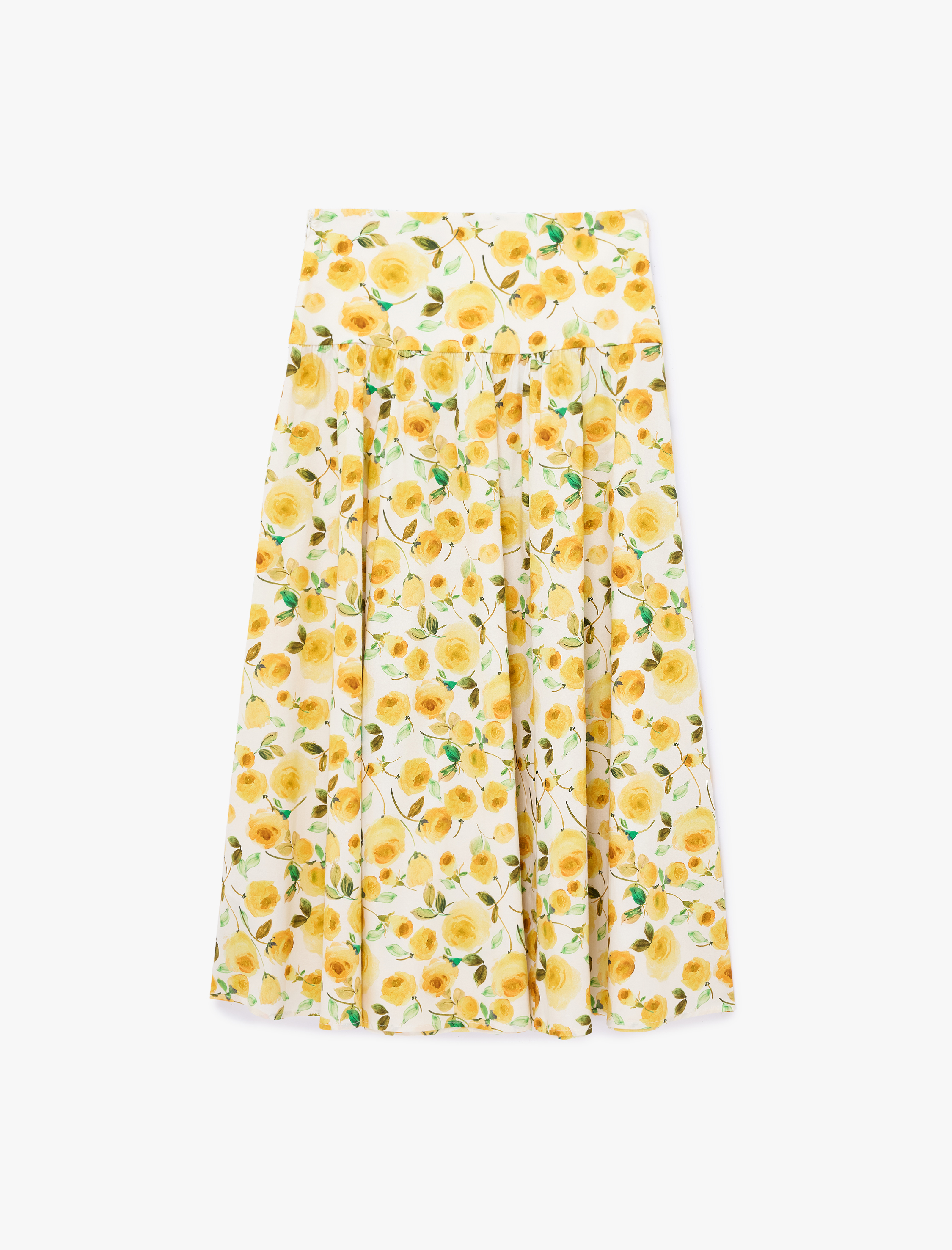   Pamuklu Çan Kesim Midi Boy Çiçekli Poplin Etek